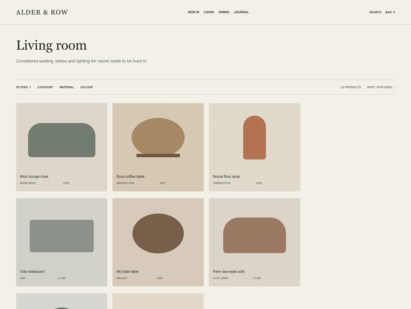 Alder & Row living room collection