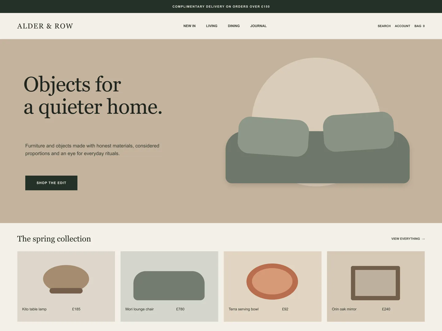Alder & Row homepage, Objects for a quieter home