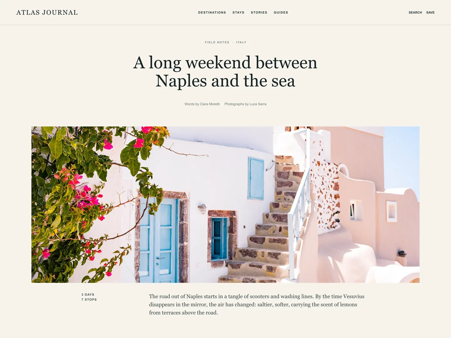 Atlas Journal editorial story, Naples and the sea