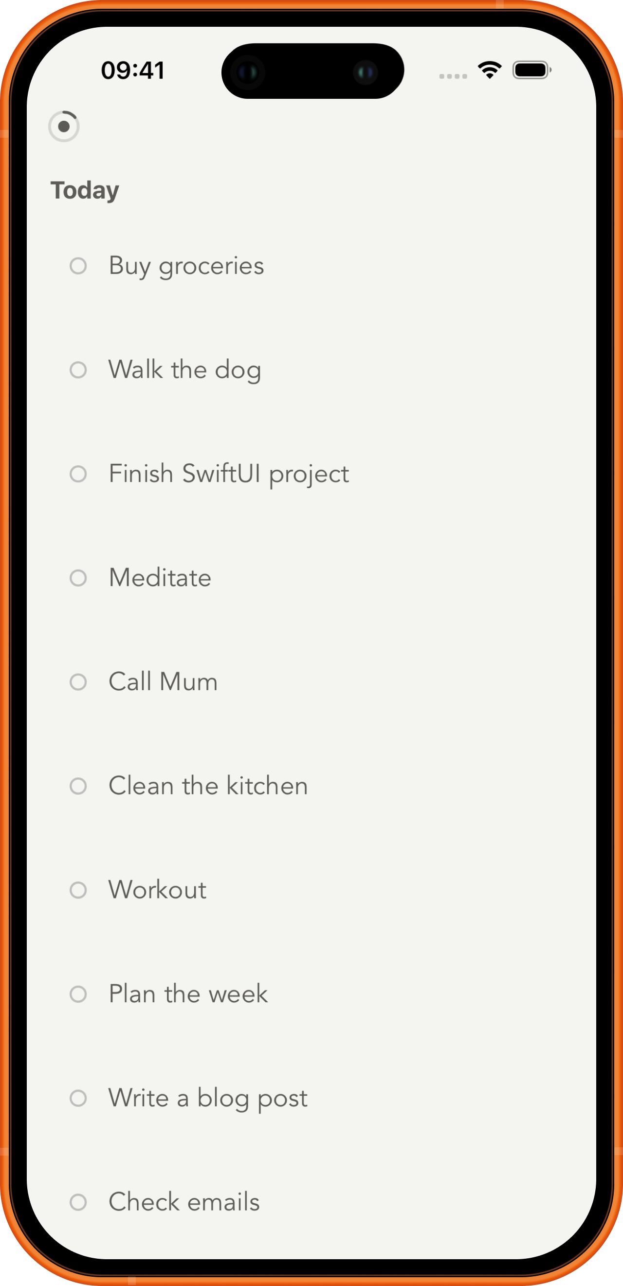 Nada today list with open tasks