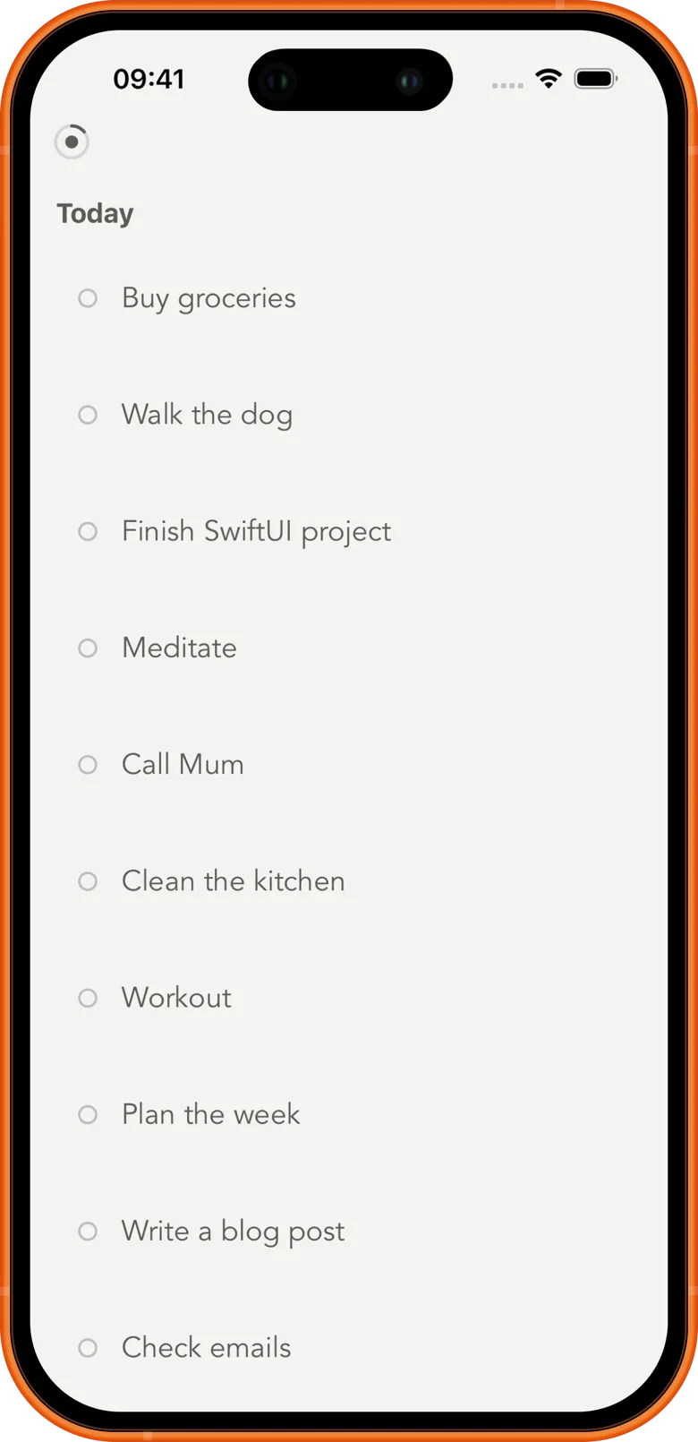 Nada today list with open tasks
